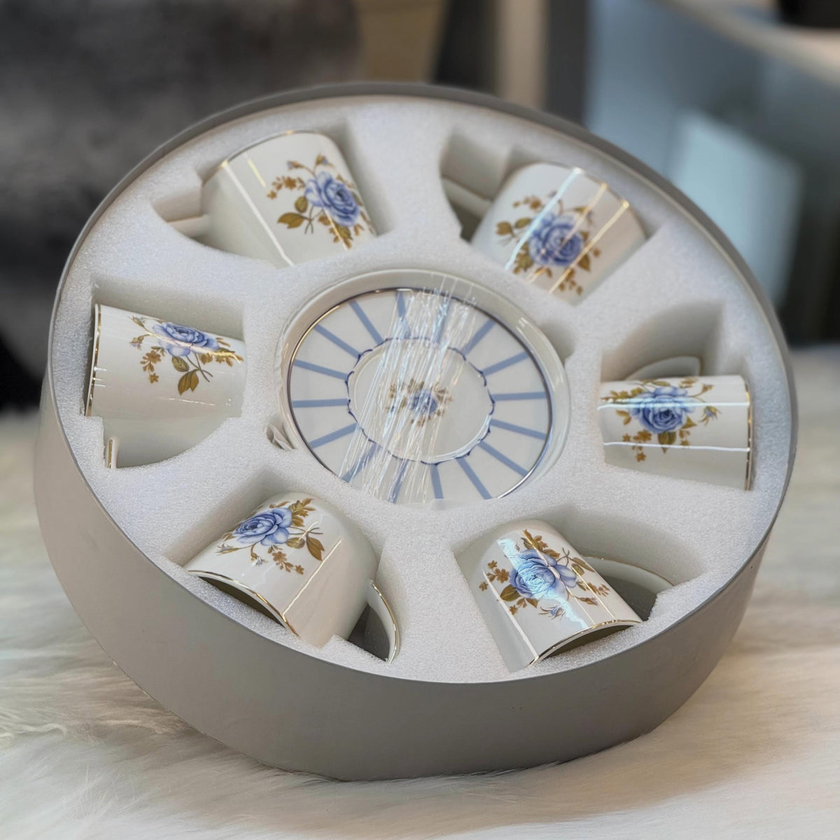 Angela Ceramic Blue Rose Cup and Saucer 6 Pieces Set at Zubaidas Homestore 