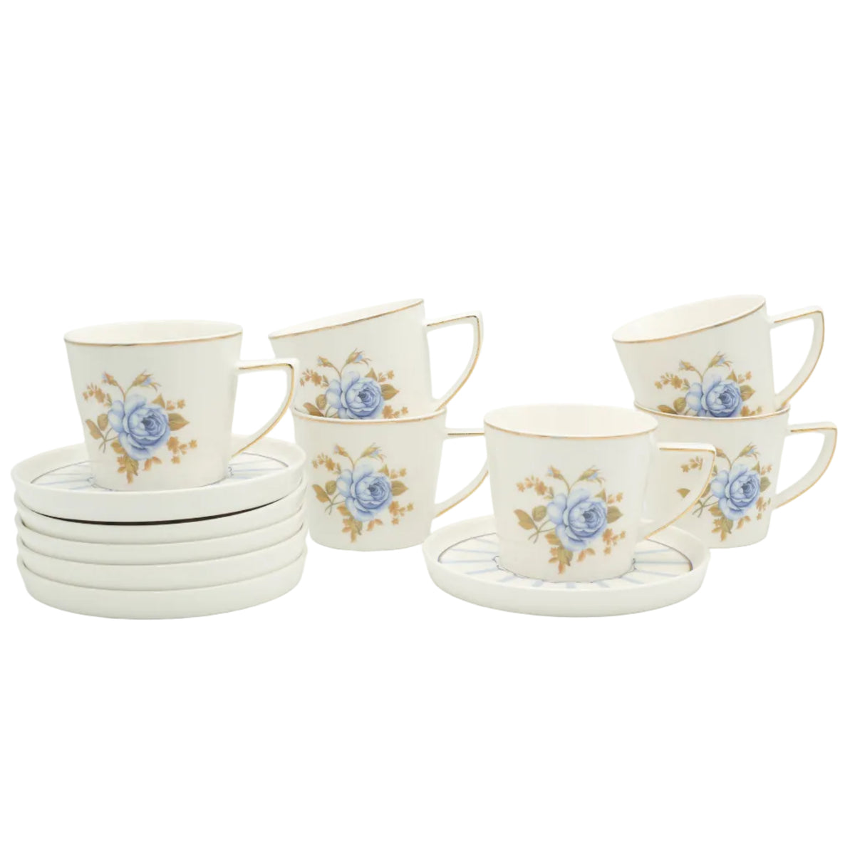 Angela Ceramic Blue Rose Cup and Saucer 6 Pieces Set at Zubaidas Homestore Pakistan
