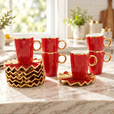 Angela Cup and Saucer 12 Pieces Set Red at Zubaidas Homestore 
