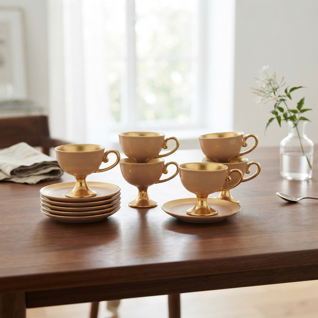Angela Cup and Saucer 6 Pieces Set Beige at Zubaidas Homestore 