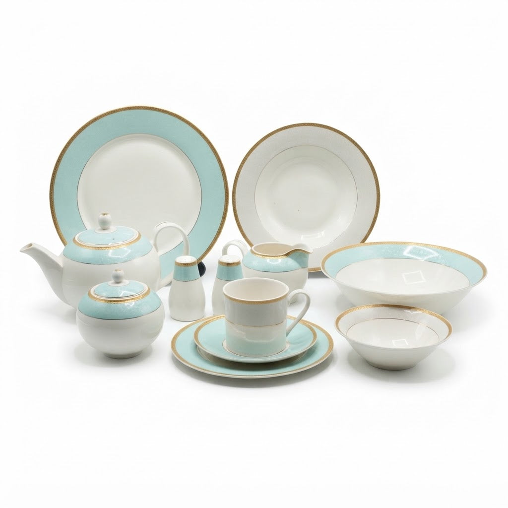 Angela Luxury Aqua Mint Dinner Set 47 Pieces at Zubaidas Homestore 