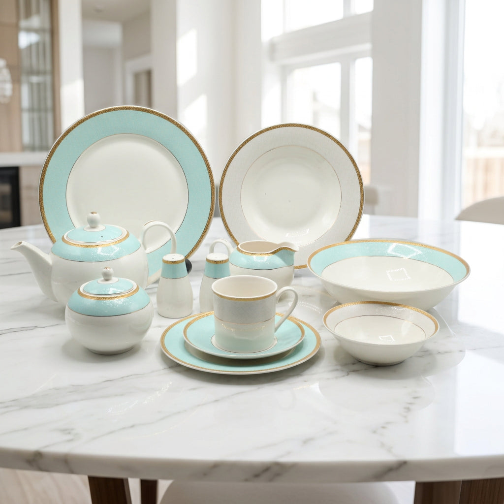 Angela Luxury Aqua Mint Dinner Set 47 Pieces at Zubaidas Homestore