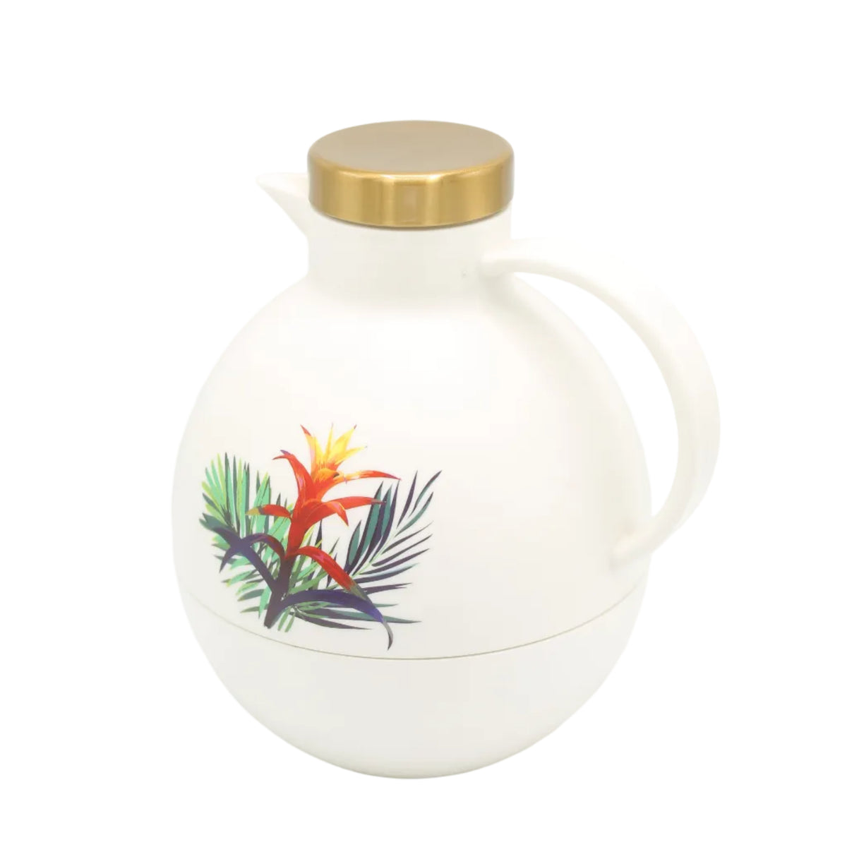 Angela White Thermos with Gold Lid and Floral Motif at Zubaidas Homestore. Most Trusted Homestore in Pakistan