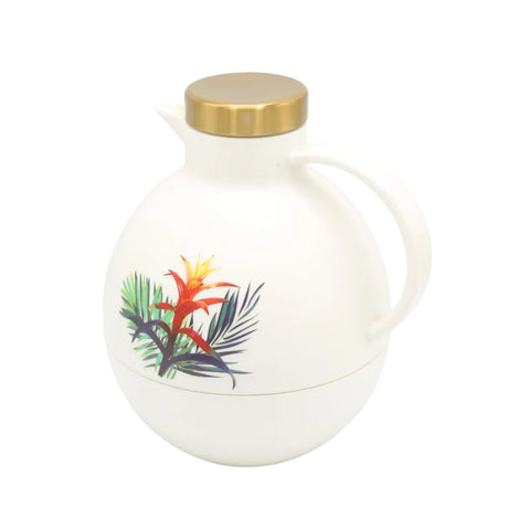 Angela White Thermos with Gold Lid and Floral Motif at Zubaidas Homestore. Most Trusted Homestore in Pakistan