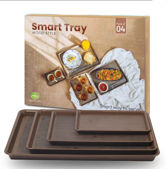 Appollo Smart Serving Tray Wood Style 4Pcs Set at Zubaidas Homestore Pakistan