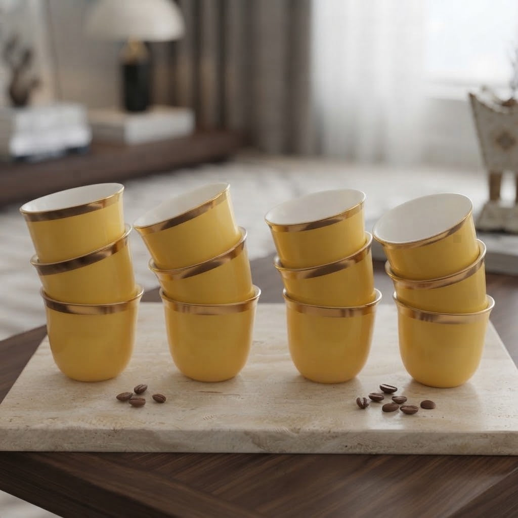 Arabic Coffee Cup Golden Rim 12 Pieces Set 80ml at Zubaidas Homestore