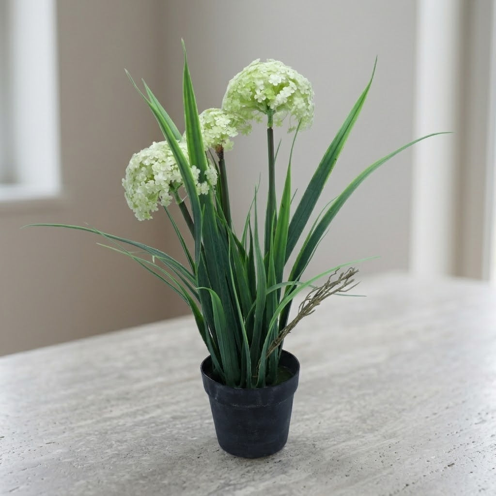 Artificial Allium Flower Plant in Black Pot at Zubaidas Homestore