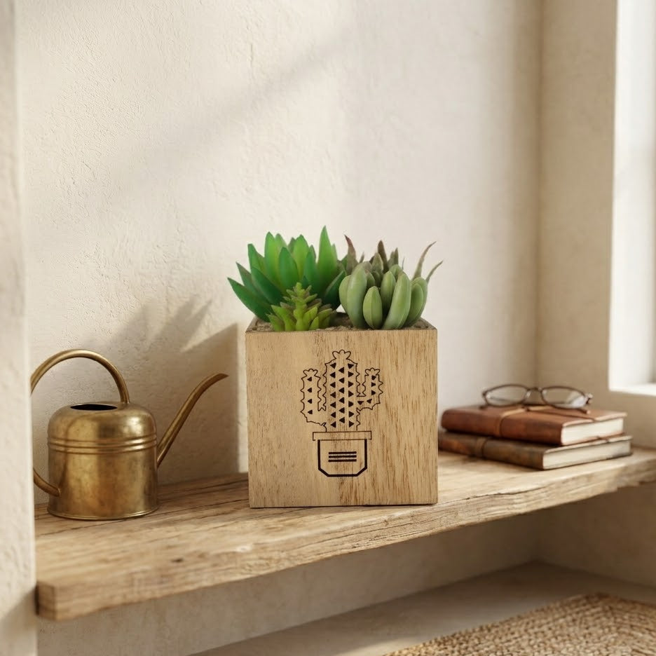 Artificial Succulent Plant Wooden Base Green Zubaidas Homestore Best for Home Shopping