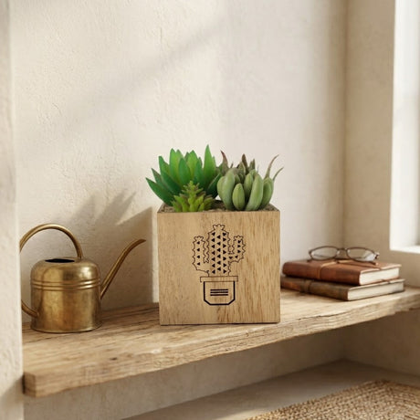 Artificial Succulent Plant Wooden Base Green Zubaidas Homestore Best for Home Shopping