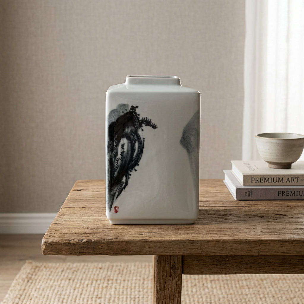 Asian Art Printed Rectangular Ceramic Decorative Vase at Zubaidas Homestore