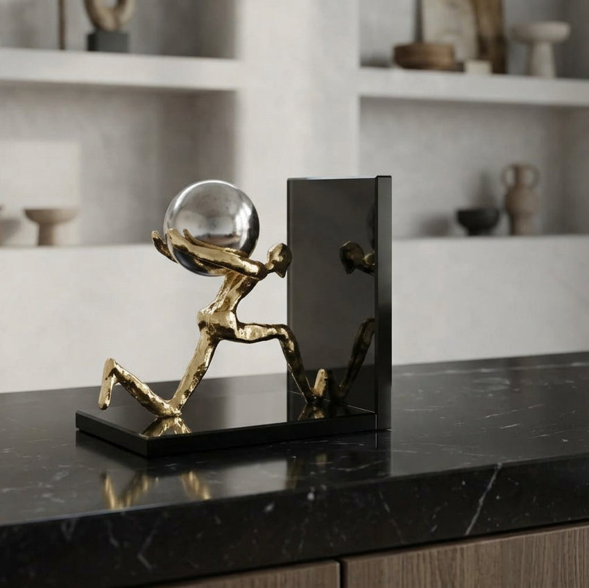 Atlas Man Holding Sphere Bookend Figure at Zubaidas Homestore