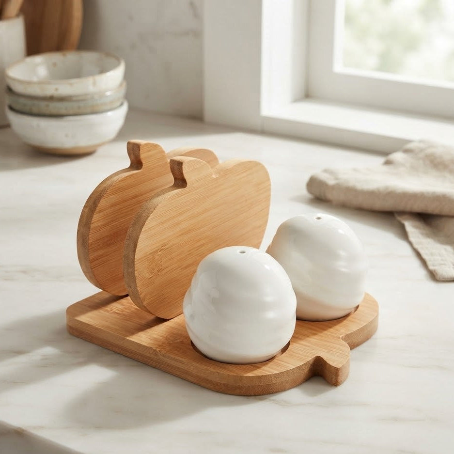 Bamboo Salt and Pepper Shaker with Napkin Holder at Zubaidas Homestore