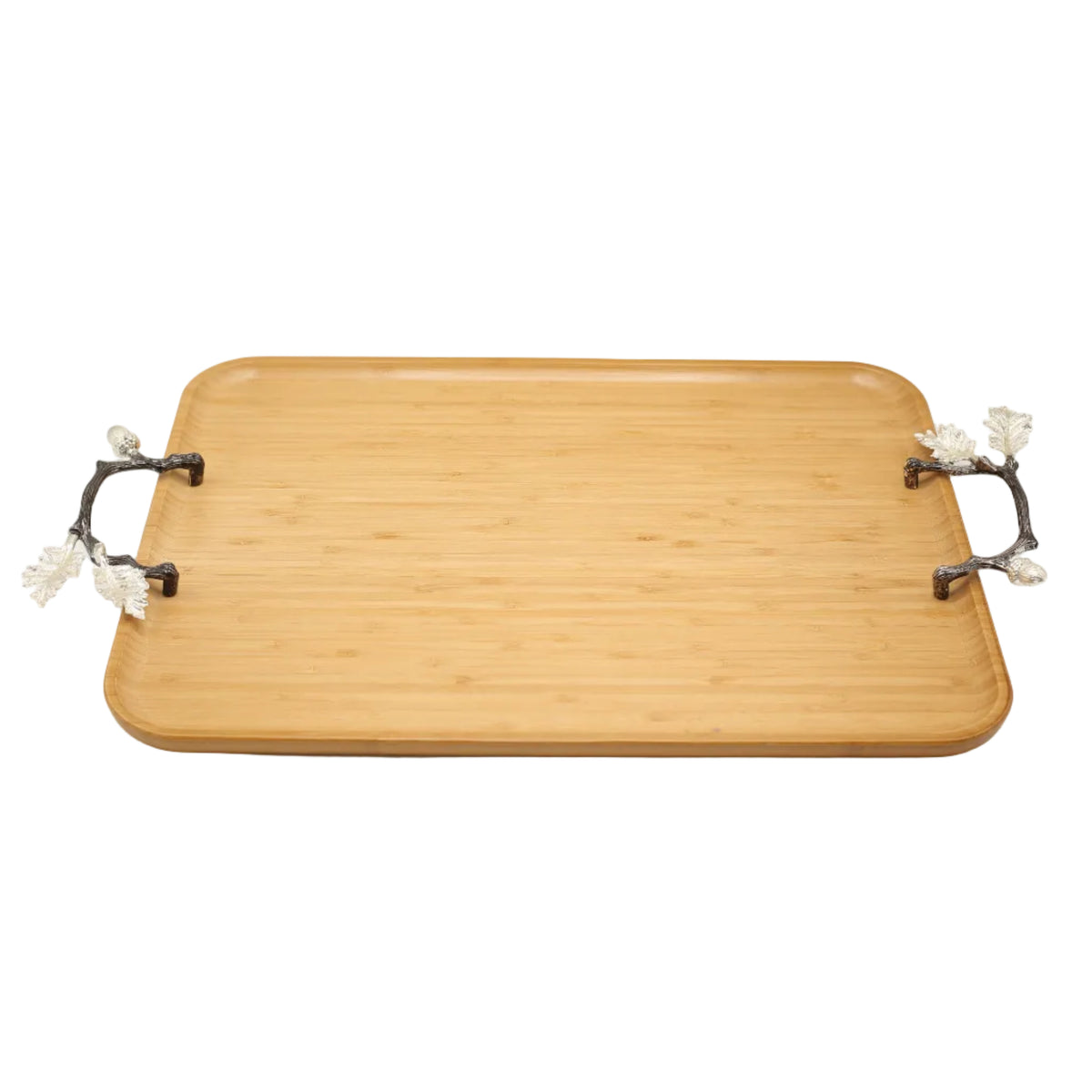 Bamboo Serving Tray with Wrought Iron Handles 50cm at Zubaidas Homestore Pakistan