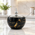 Black Marble Pattern Sugar Pot with Glass Lid at Zubaidas Homestore