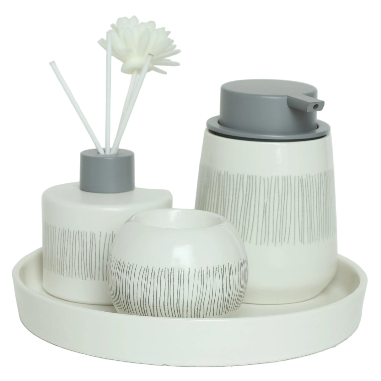 Brilliant 4 Pieces Grey Striped Bathroom Accessory Set at Zubaidas Best Online HomeStore in Pakistan