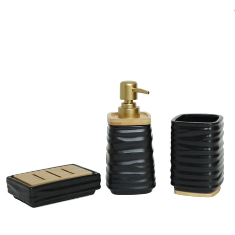 Brilliant Black Ribbed Ceramic Bath Accessories 3 Pieces Set at Zubaidas Homestore Pakistan