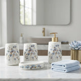 Brilliant Blue Floral Ceramic Bathroom Accessories 4 Pieces Set at Zubaidas Homestore