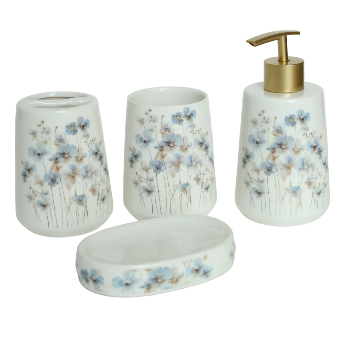Brilliant Blue Floral Ceramic Bathroom Accessories 4 Pieces Set at Zubaidas Homestore Pakistan