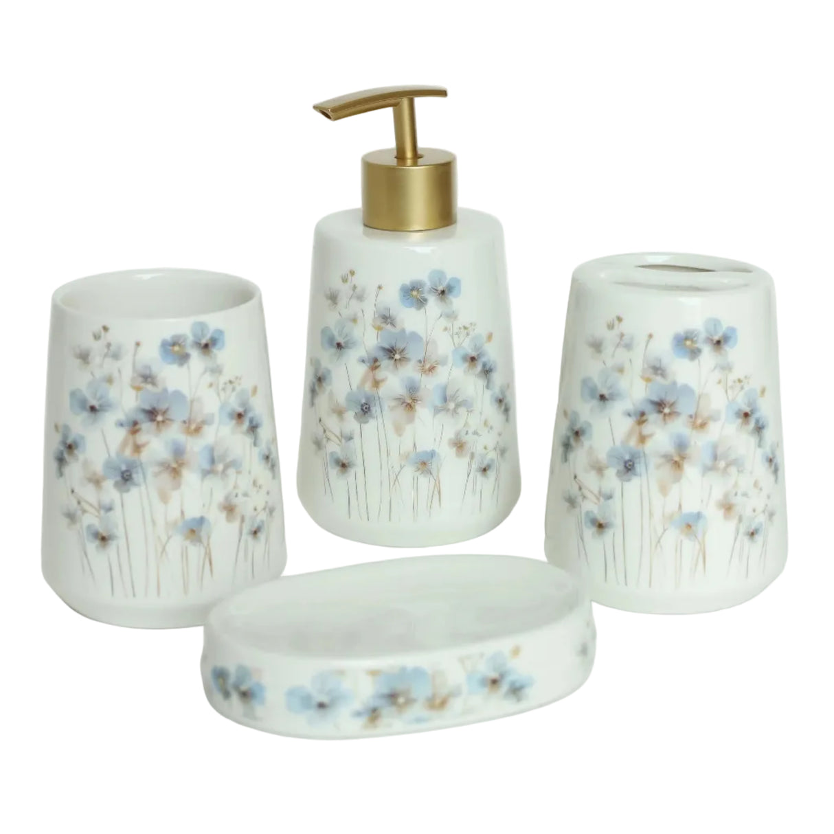 Brilliant Blue Floral Ceramic Bathroom Accessories 4 Pieces Set at Zubaidas  The Biggest Homestore In Pakistan