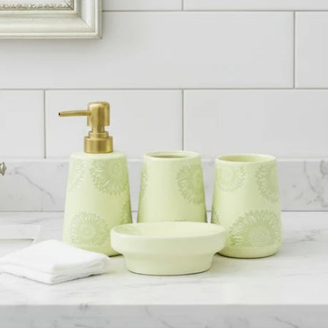 Brilliant Green Floral Bath Accessories 4 Pieces Set at Zubaidas Homestore 