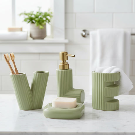 Brilliant Love Ceramic Bathroom Accessories Set Green at Zubaidas Homestore 