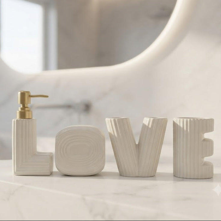 Brilliant Love Ceramic Bathroom Accessories Set White at Zubaidas Homestore