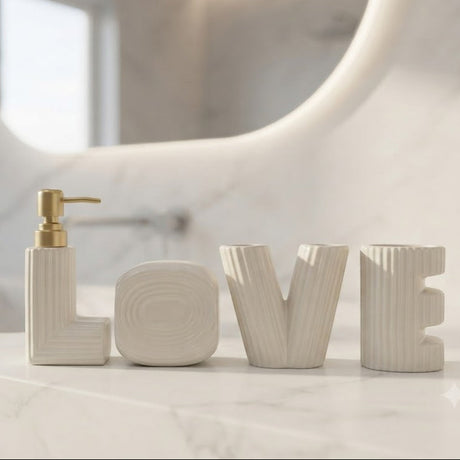 Brilliant Love Ceramic Bathroom Accessories Set White at Zubaidas Homestore