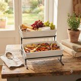 Brilliant Porcelain 2-Tier Rectangular Plate with Black Stand at Zubaidas Homestore Pakistan