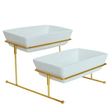 Brilliant Porcelain 2-Tier Rectangular Plate with Gold Stand at Zubaidas Homestore Best for Home Shopping Pakistan