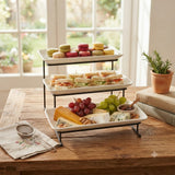 Brilliant Porcelain 3-Tier Rectangular Plate with Black Stand at Zubaidas Homestore Pakistan