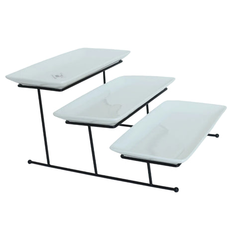 Brilliant Porcelain 3-Tier Rectangular Plate with Black Stand at Zubaidas Homestore Best for home Shopping Pakistan