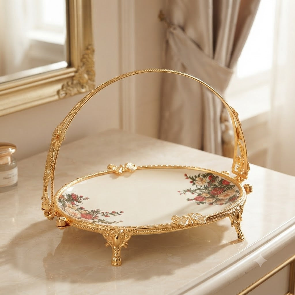 Brilliant Royal Bloom Serving Platter with Handle at Zubaidas Homestore