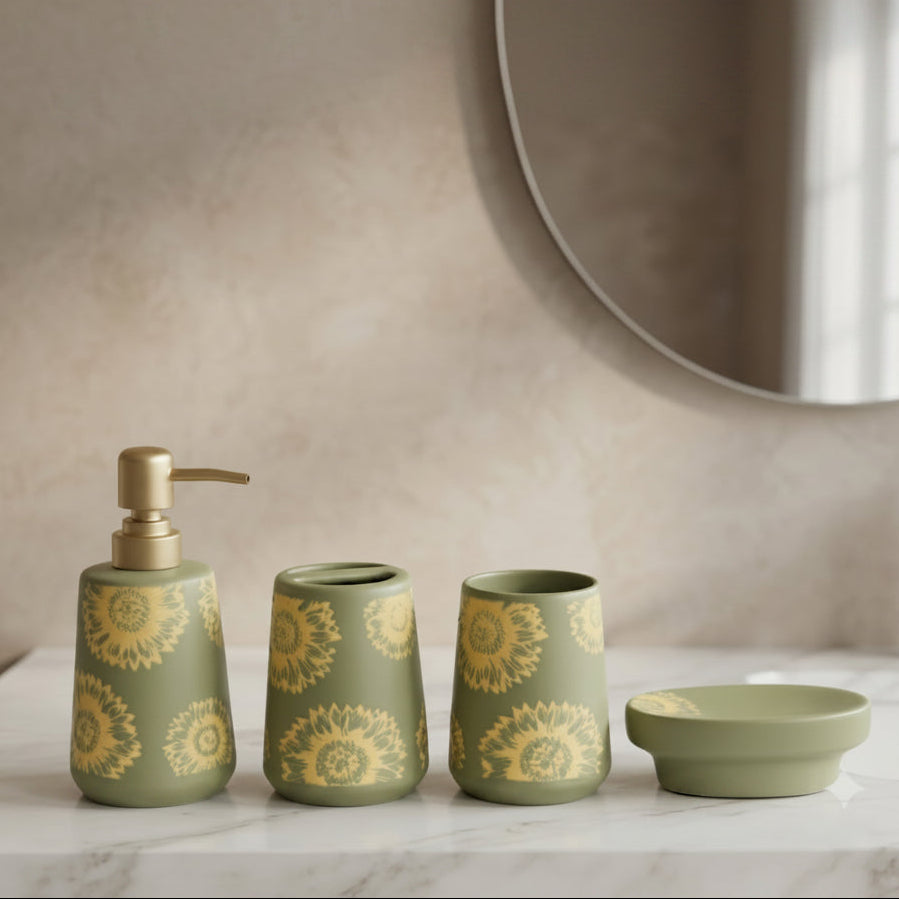 Brilliant Sunflower Ceramic Bathroom Accessories Set 4 Pieces at Zubaidas Homestore