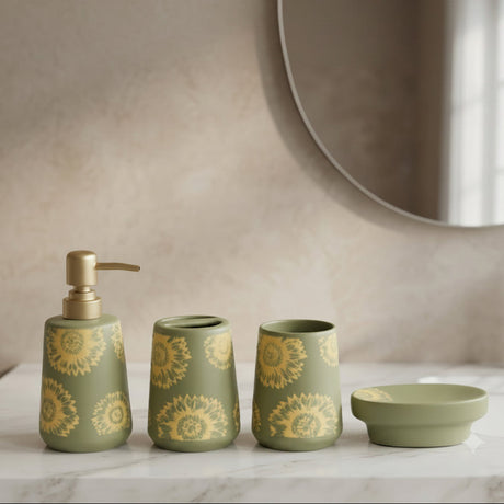 Brilliant Sunflower Ceramic Bathroom Accessories Set 4 Pieces at Zubaidas Homestore