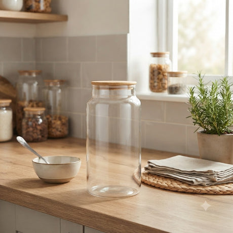Burney Clear Glass Storage Jar with Bamboo Lid 3000ml at Zubaidas Homestore Pakistan