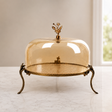Cake Dish with Glass Dome and Ornate Metal Stand Small at Zubaidas Homestore