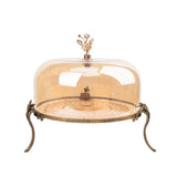 Cake Dish with Glass Dome and Ornate Metal Stand Small at Zubaidas Homestore Pakistan