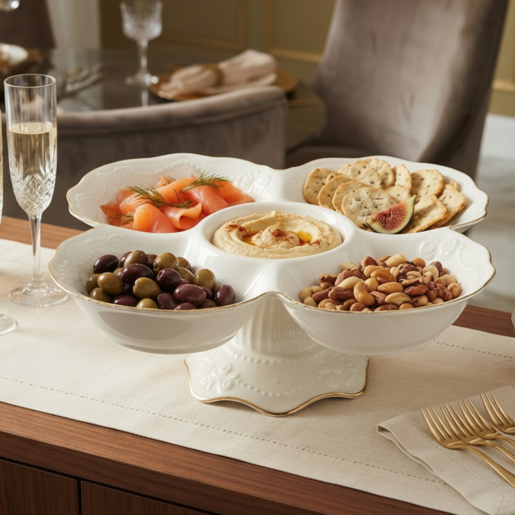 Ceramic 5-Section Appetizer Serving Dish with Base at Zubaidas Homestore Pakistan