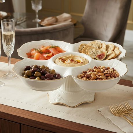 Ceramic 5-Section Appetizer Serving Dish with Base at Zubaidas Homestore Pakistan