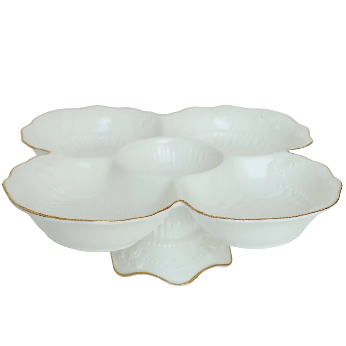 Ceramic 5-Section Serving Dish with Base in Classic White at Zubaidas No#1 Homestore in Pakistan