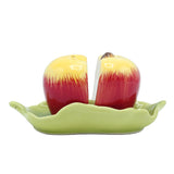 Ceramic Apple Salt and Pepper Shaker with Leaf Tray at Zubaidas Homestore Pakistan