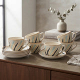 Ceramic Brush Stroke Design Tea Cup and Saucer 6 Pieces Set at Zubaidas Homestore