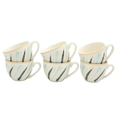 Ceramic Brush Stroke Design Tea Cup and Saucer 6 Pieces Set at Zubaidas Homestore Pakistan