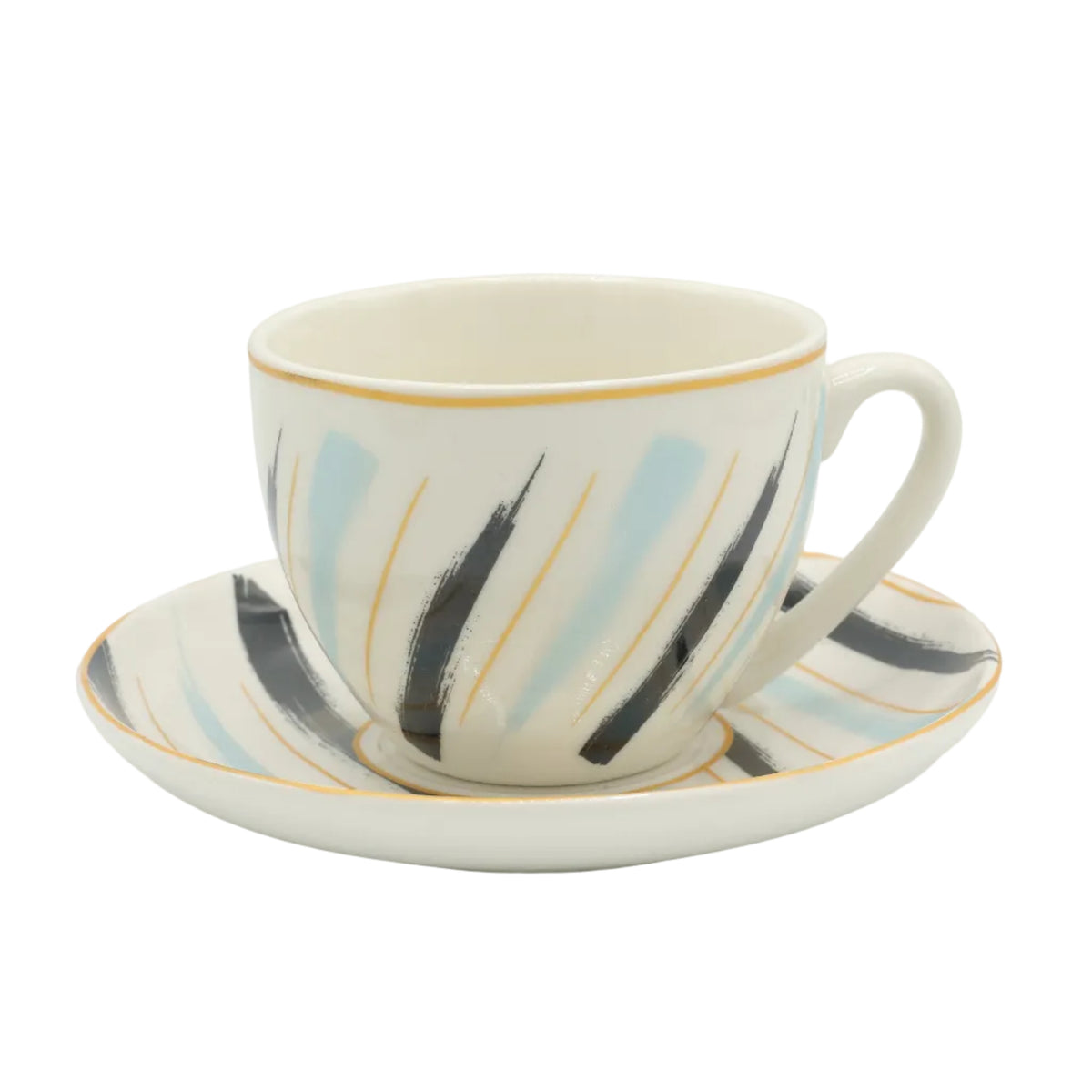 Ceramic Brush Stroke Design Tea Cup and Saucer 6 Pieces Set at Zubaidas Homestore. Most Trusted Homestore in Pakistan