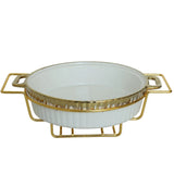 Ceramic Casserole with Gold Stand in White and Gold at Zubaidas Homestore Online Pakistan