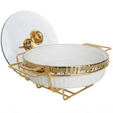 Ceramic Casserole with Gold Stand in White and Gold at Zubaidas Homestore Best for Home Shopping