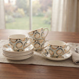 Ceramic Geometric Print Cup and Saucer 6 Pieces Set at Zubaidas Homestore 