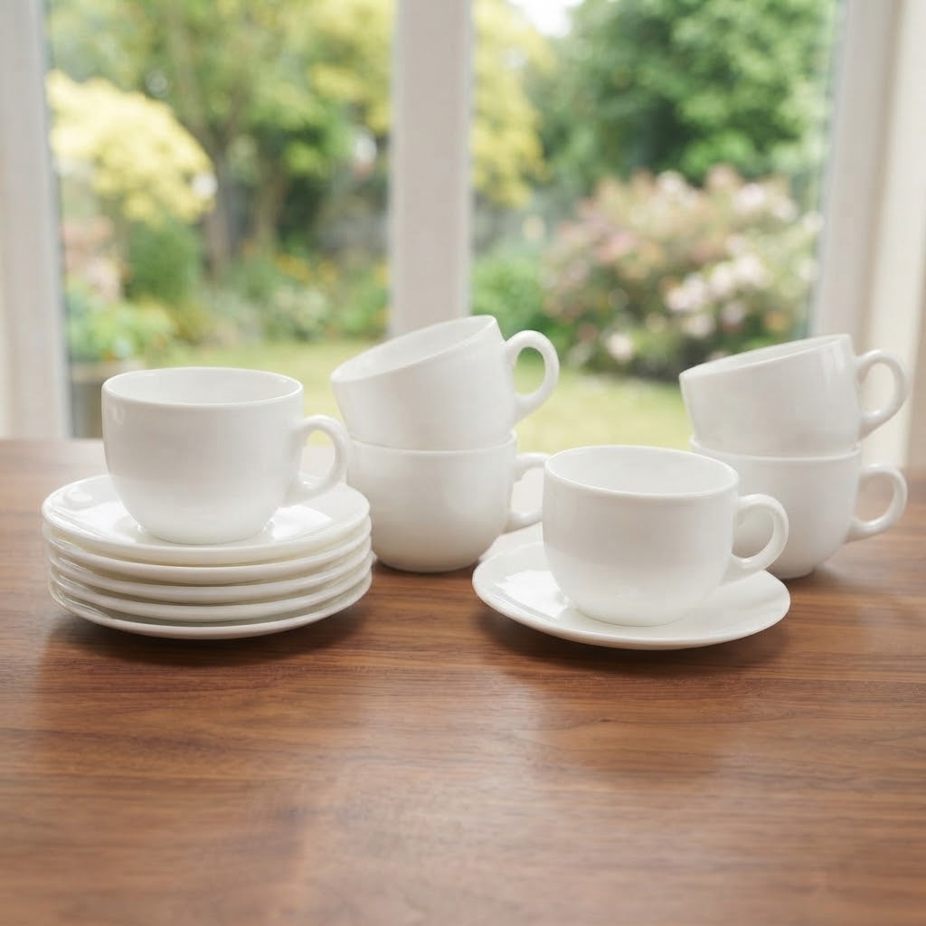 Ceramic Plain White Tea Cup and Saucer 6 Pieces Set at Zubaidas Homestore 