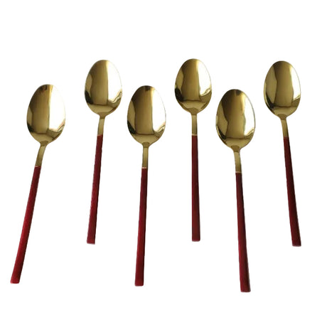 Chucan 6 Pieces Table Spoon Set Red and Gold at Zubaidas Homestore Pakistan
