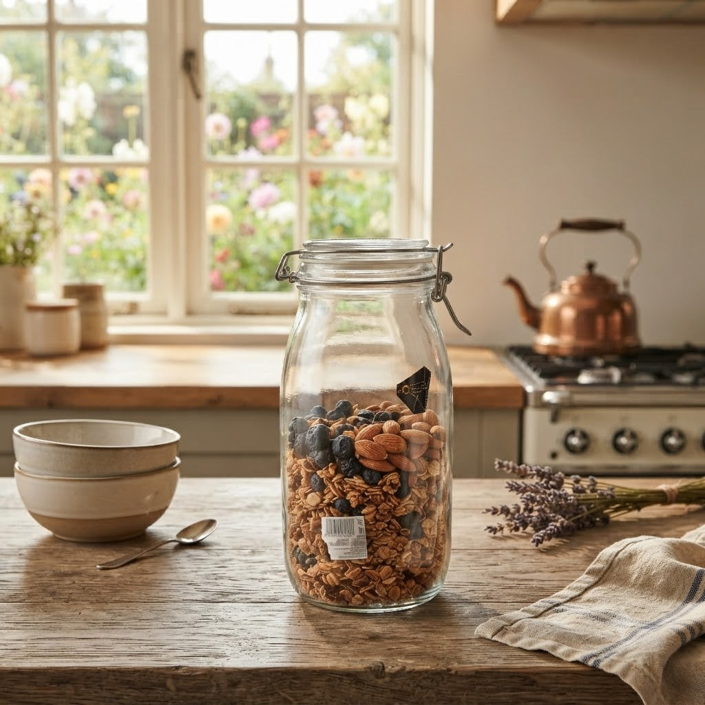 Clear Airtight Glass Storage Jar with Clip Top at Zubaidas Homestore Pakistan